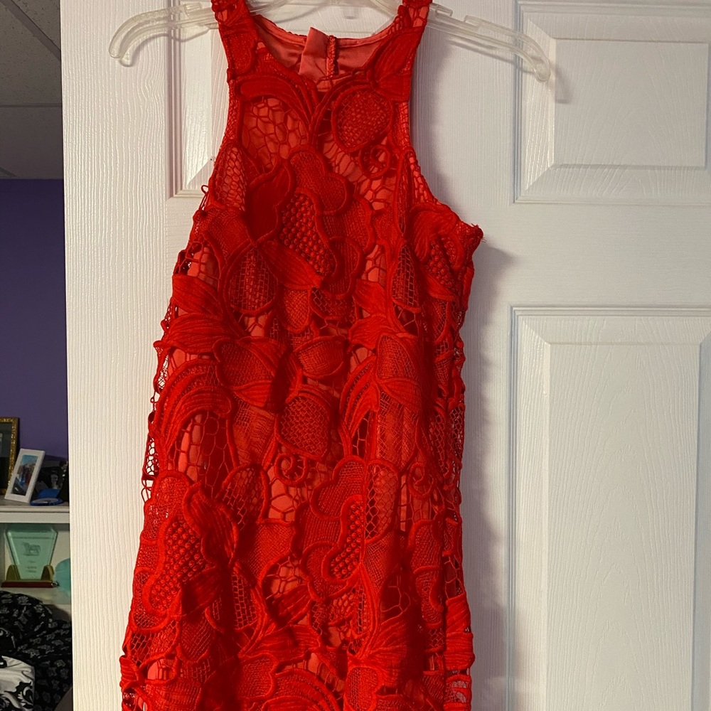 Revolve red lace shift dress